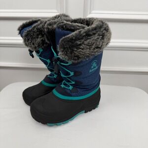 Kamik Girls Sz 2 Snow gypsy Winter Snow Boot Navy/Teal Waterproof Faux Fur Trim